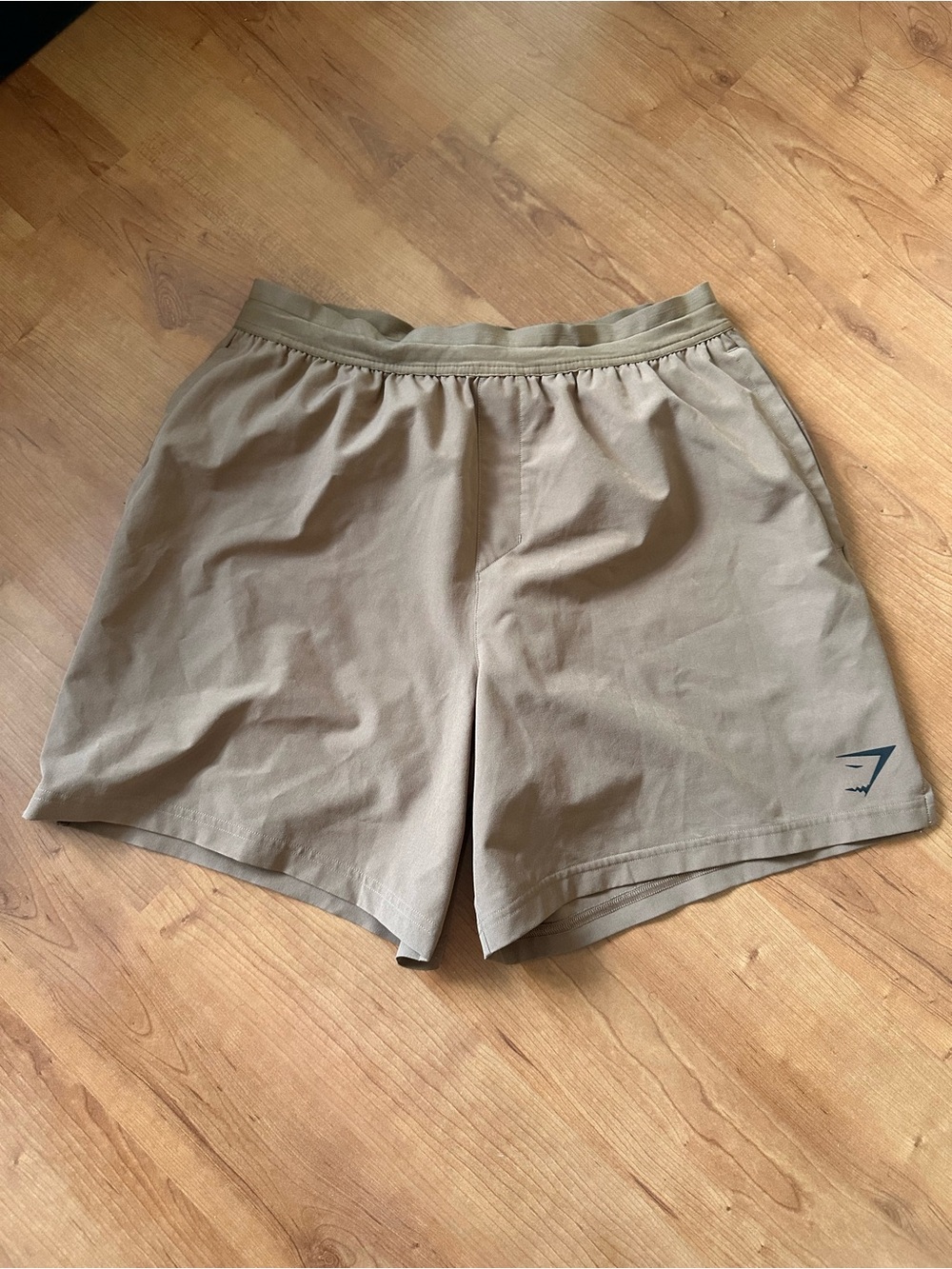 Gymshark Men's Tan Athletic Shorts with Logo